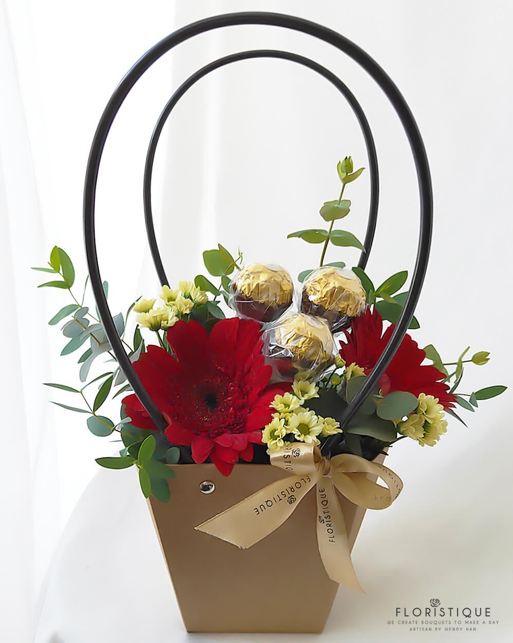 Kimberly Flower Basket - Gerberas And Ferrero Rochers Arranged By Florist In Singapore, floreame