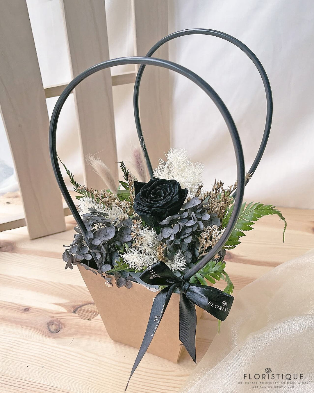 Alexandria Flower Basket - Preserved Rose And Gossypium Arranged By Florist In Singapore, floreame